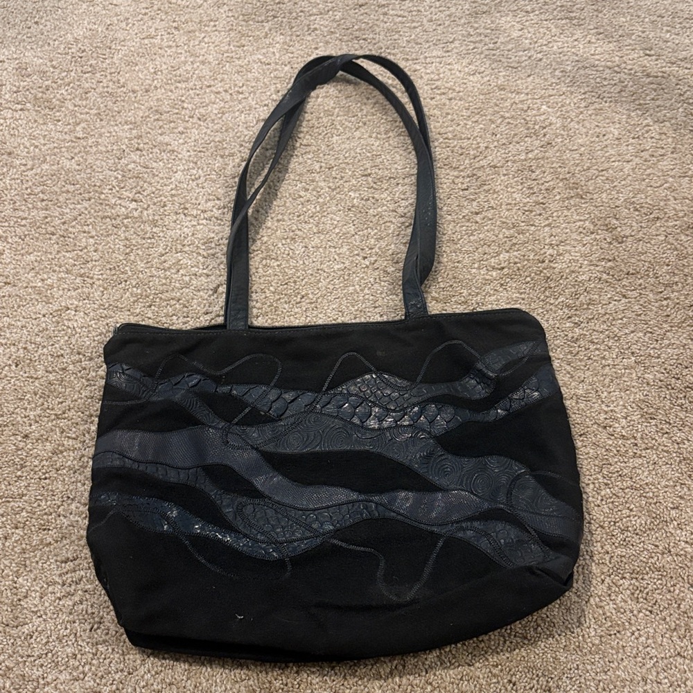 Carlos Falchi Black Textured Shoulder Bag